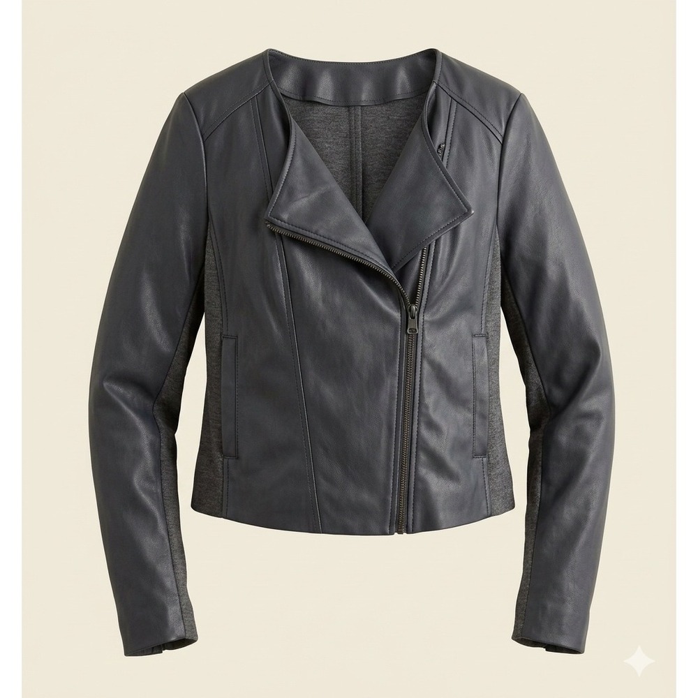 Lou & Grey Dark Grey Leather Moto Jacket Mixed Media Womens M Lightweight Layer